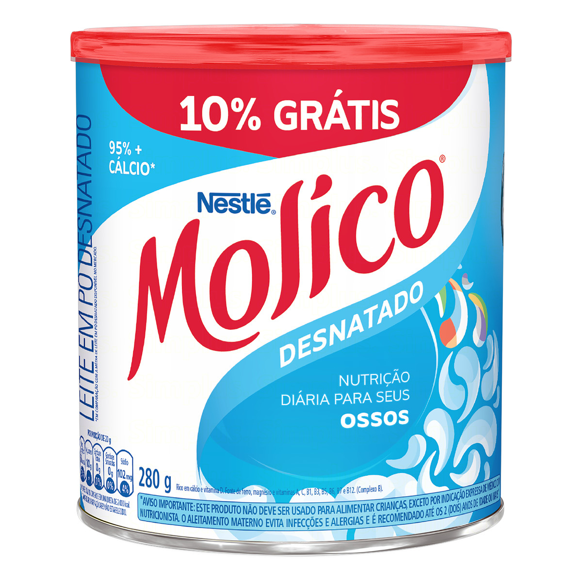 Leite em Pó Desnatado Molico Lata 280g Grátis 10%